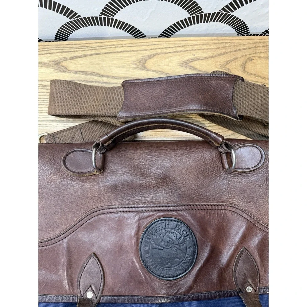 Duluth Pack Messenger Weekender Duffle Travel Bag Canvas Leather Blue